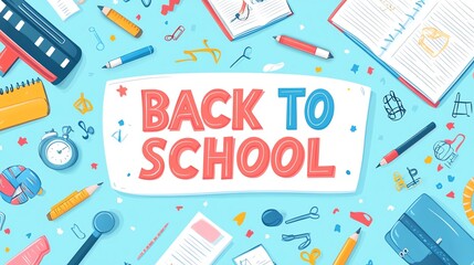 Colorful back-to-school supplies arranged creatively, perfect for educational themes and seasonal promotions.