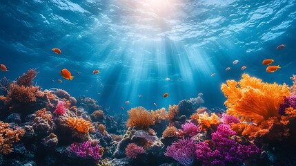 Naklejka premium Underwater coral reef with vibrant fish in the Red Sea.