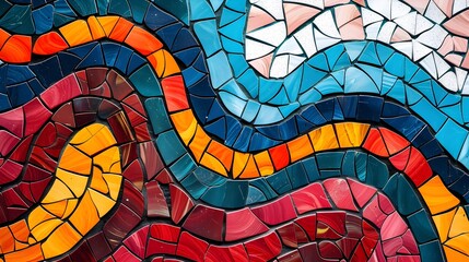 Fototapeta premium A colorful mosaic tile design with a blue and white stripe