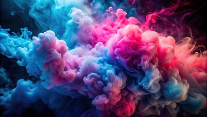 Obraz premium mystic, concept, cloud, swirl, abstract, free, light, blue, pattern, colorful, motion, mist, A high angle view of a vibrant and swirling cloud of colorful smoke with shades of pink and blue