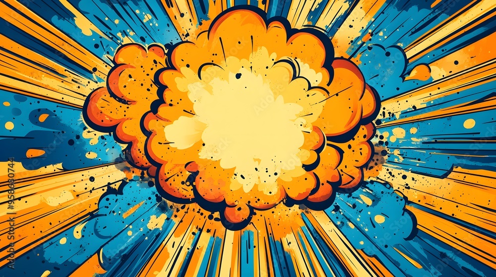 Sticker Comic Book Explosion Background with Blue and Yellow Colors