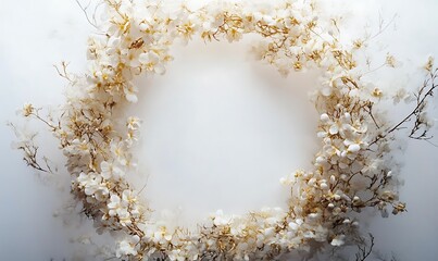 White Flowers Arranged in a Circle with a White Background
