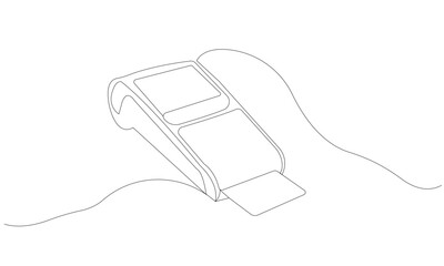 Continuous one single line drawing of pos payment terminal with gprs in silhouette on a white background. Linear stylized. Bank and Finance line art illustrations
