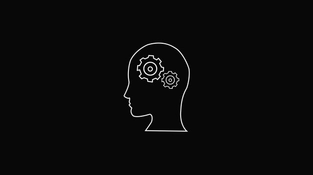 man icon thinking white color animation on black background. 3d video.