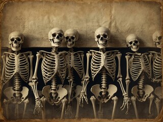 Skeletons on antique-style paper for a vintage digital aesthetic.