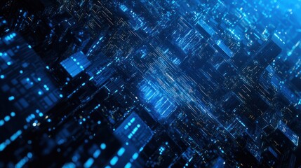 ASCII Art style Illustration of digital network over blue background. Generative AI