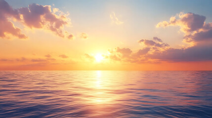 Obraz premium Sunrise over a calm ocean horizon 