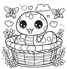 Cute snake sit in the basket kid coloring page 