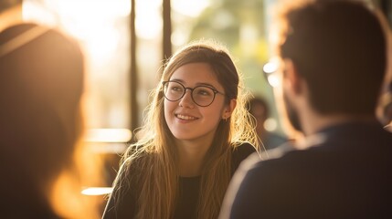 Presenter Engaging Team During a Warm Golden Hour Light Session, Emphasizing Collaboration and Effective Communication