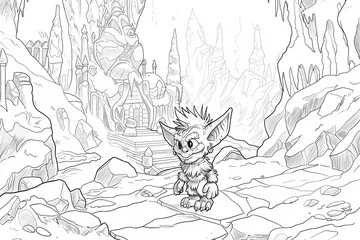 Rideaux  A whimsical goblin character with pointy ears in a mystical cave setting, showcasing a detailed fantasy landscape.  © EliteStock