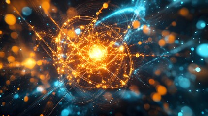 37. Sci-fi inspired rendering of a nutrient atom with radiant, pulsating molecular structures