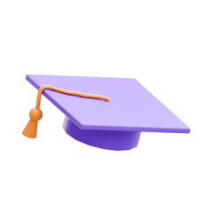 Childrens school 3d icon. Graduation cap on transparent background. 3d style illustration.