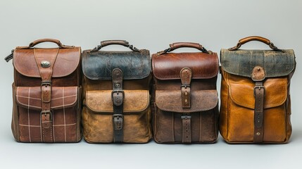 Vintage Leather Backpacks in a Row Generative AI