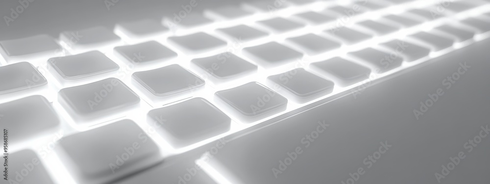 Wall mural a high-tech keyboard with backlighting, placed on a white background, with soft natural light enhanc