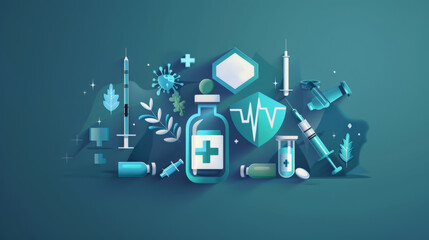 Immunization Awareness Month Concept with Medical Icons