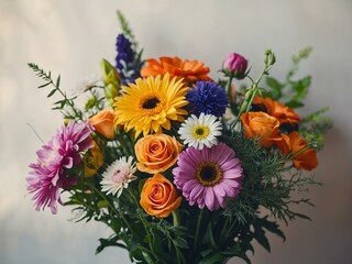 Soft-focus image showcasing a vibrant summer flower bouquet.
