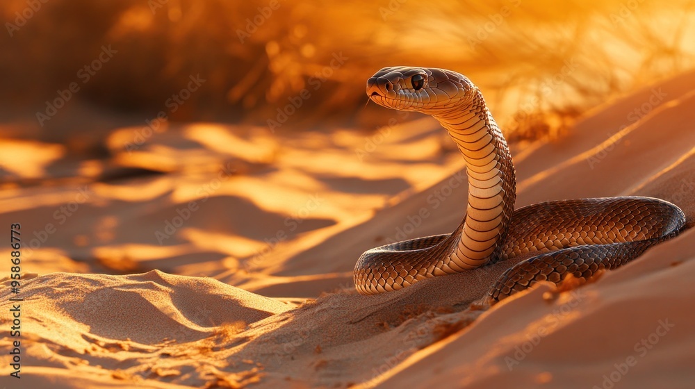 Wall mural snake in the desert at sunset