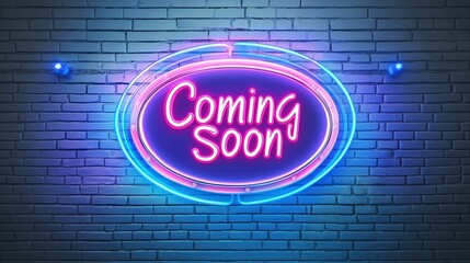 Fototapeta premium Coming Soon Retro Neon Sign on Trendy Background. AI Generative