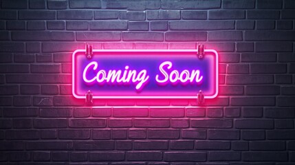 Fototapeta premium Coming Soon Retro Neon Sign on Trendy Background. AI Generative