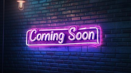 Fototapeta premium Coming Soon Retro Neon Sign on Trendy Background. AI Generative