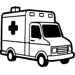 Naklejka premium Drawing of an ambulance in black and white, medical illustration