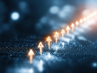 Abstract image of glowing arrows indicating growth and progress in a digital environment. Perfect for showcasing advancements.