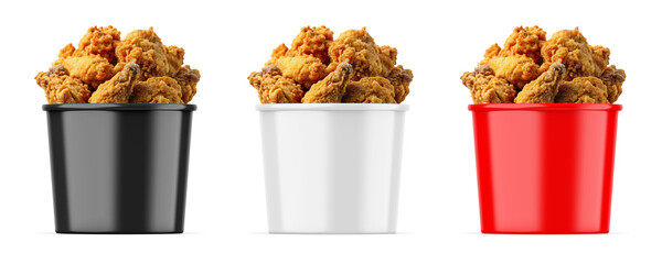 Deep fried chicken bucket mockup, hot wings on paper bucket on white background, 3d illustration © devrawat21
