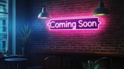 Coming Soon Retro Neon Sign on Trendy Background. AI Generative