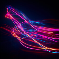 Naklejka premium Abstract neon light trails on a dark background.