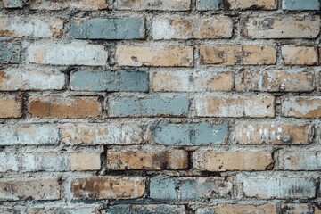 Weathered Brick Wall with Faded Paint and Mortar