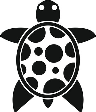 Simple vector icon of a black turtle with a white dots shell swimming