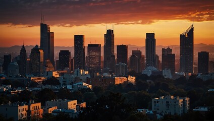Obraz premium city skyline at sunset