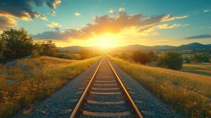 Obraz premium Sunset over train tracks