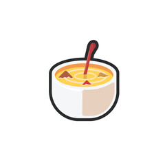 soup in the bowl with outline flat vector design.