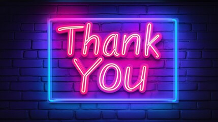 Thank you Retro Neon Sign on Trendy Background. AI Generative