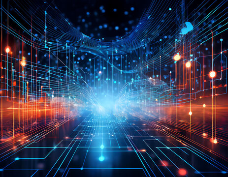  Digital Background for Tech Processes, Neural Networks, AI, Data Transfer, Security, Et_1(60)