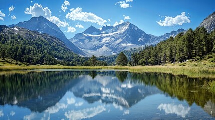 Fototapeta premium Breathtaking Alpine Lake Surrounded by Majestic Mountains and Serene Reflections