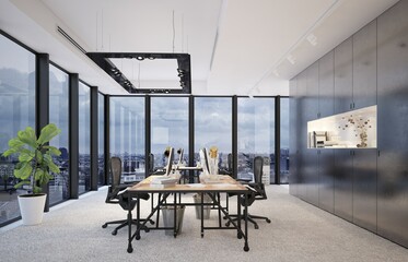 Modern office with panoramic city views