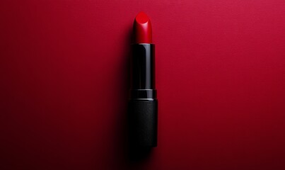 Fototapeta premium A single red lipstick on a red background.