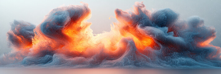 Fototapeta premium Abstract swirling clouds of blue and orange, a digital painting reminiscent of a fiery sky.