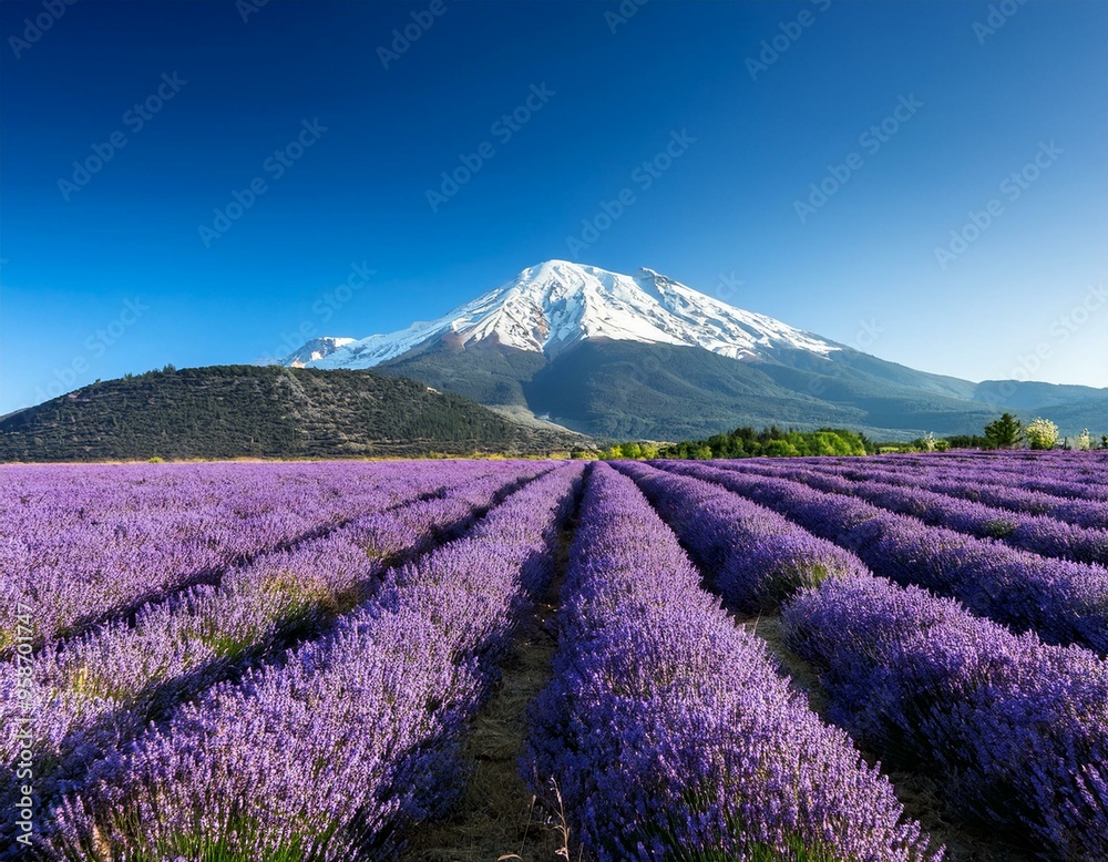 Wall mural lavender field with mountain