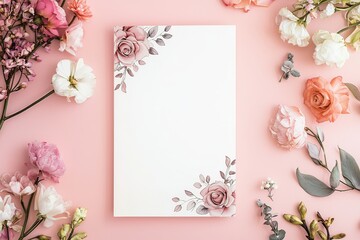 Elegant Wedding Invitation with Floral on Pink Background