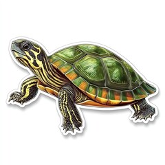 Fototapeta premium A realistic illustration of a turtle showcasing its vibrant colors and intricate patterns, perfect for nature enthusiasts.