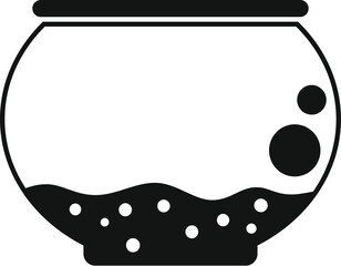 Round empty fishbowl with bubbles icon in simple style isolated on white background