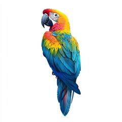 Fototapeta premium A vibrant macaw perched elegantly, showcasing its colorful feathers in blue, green, yellow, and red hues, ideal for wildlife photography.