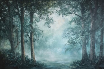 Obraz premium A Misty Forest Path Through Tall Trees