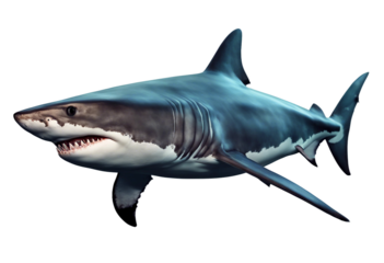A realistic giant shark with a frontal pose on transparency background
