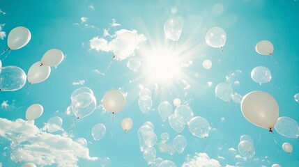 Balloons, white and clear balloons flying in the sky