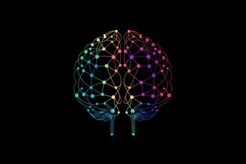 logo of the human brain made from colorful lines connecting dots on a black background Generative AI