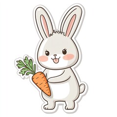 Obraz premium Cute cartoon bunny holding a fresh carrot, perfect for children's themes or springtime illustrations.